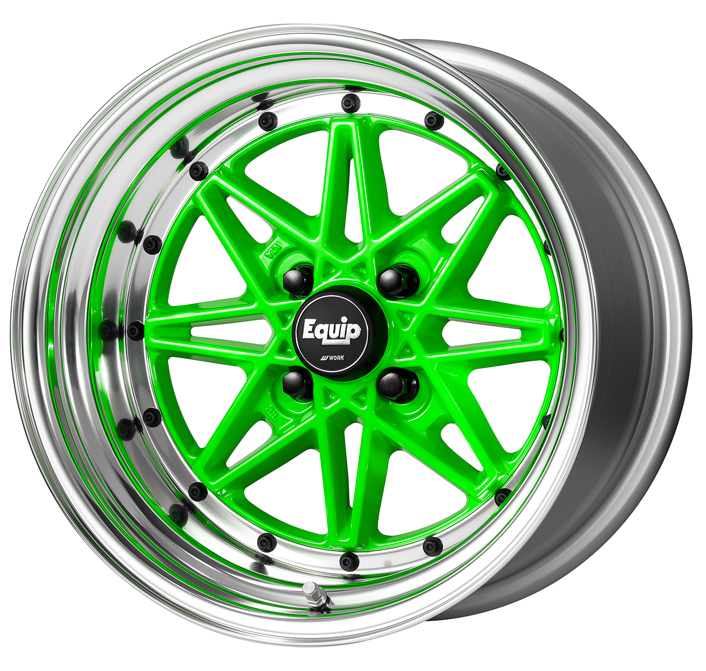 ■Size: 15-inch<br />
■Disc: Energy Lime Green (Custom)<br />
■Rim: Normal (Shape) / Buff Anodized (Standard)<br />
■Center Cap: High Type (Standard)