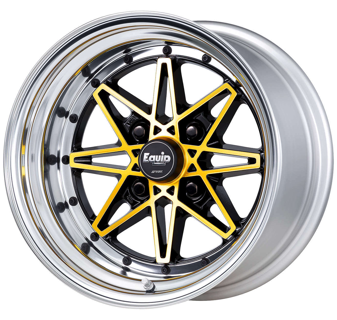 ■Size: 15-inch<br />
■Disc: Black/Imperial Gold (Custom)<br />
■Rim: Normal (Shape)/Buffed Anodized (Standard)<br />
■Center Cap: High Type (Standard)