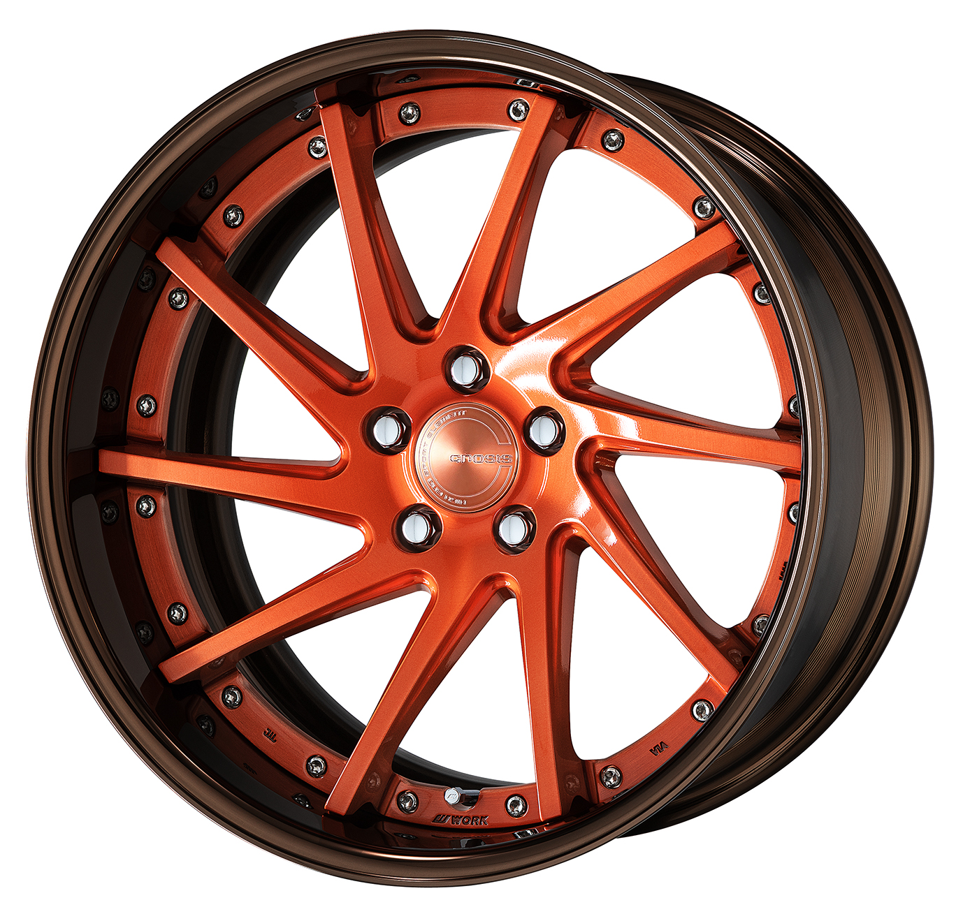 ■Size: 19inch<br />
■Disc: Deep concave (shape)/Brushed base/Copper clear (custom)<br />
■Rim: FULL REVERSE (shape) / bronze alumite (custom)<br />
■Center cap: Copper clear (optional)