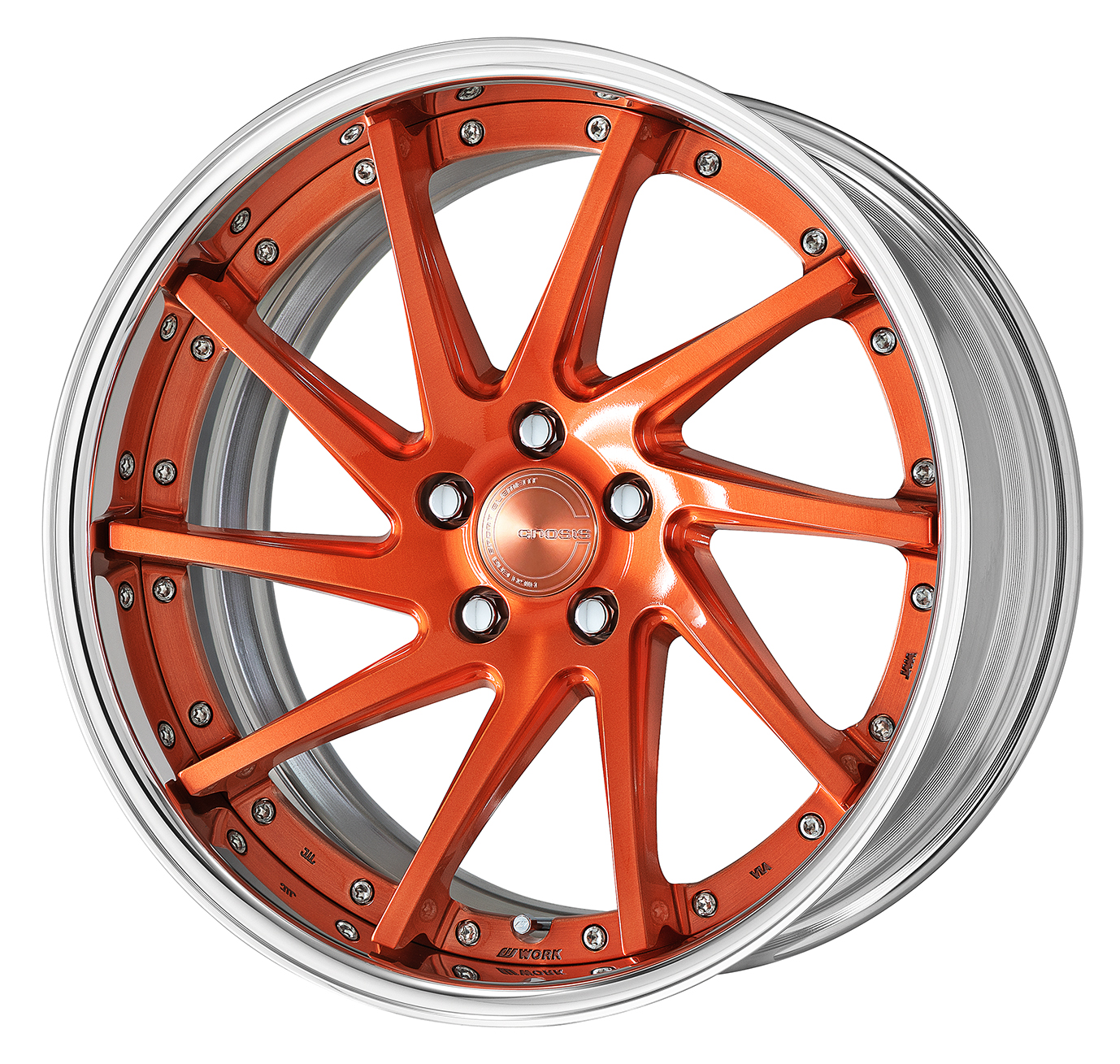■Size: 19inch<br />
■Disc: Deep concave (shape)/Brushed base/Copper clear (custom)<br />
■Rim: FULL REVERSE (shape) / buff alumite (standard)<br />
■Center cap: Copper clear (optional)