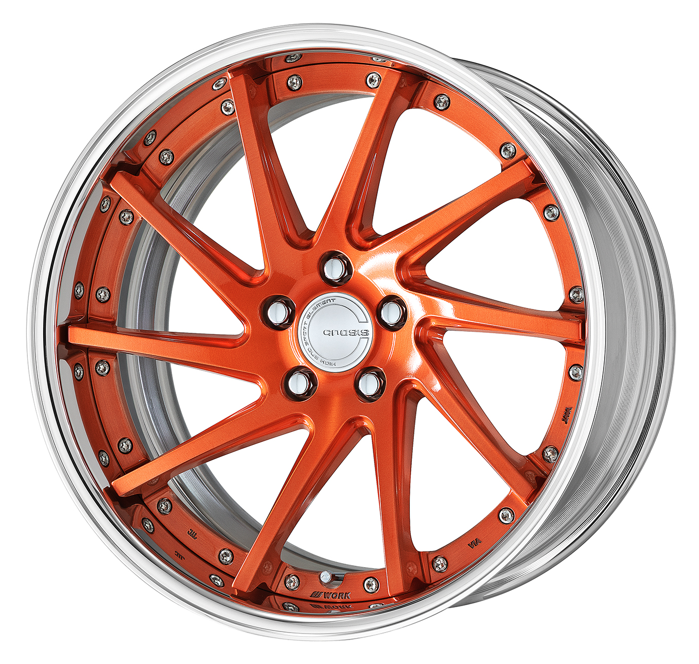 ■Size: 19inch<br />
■Disc: Deep concave (shape)/Brushed base/Copper clear (custom)<br />
■Rim: FULL REVERSE (shape) / buff alumite (standard)<br />
■Center cap: standard