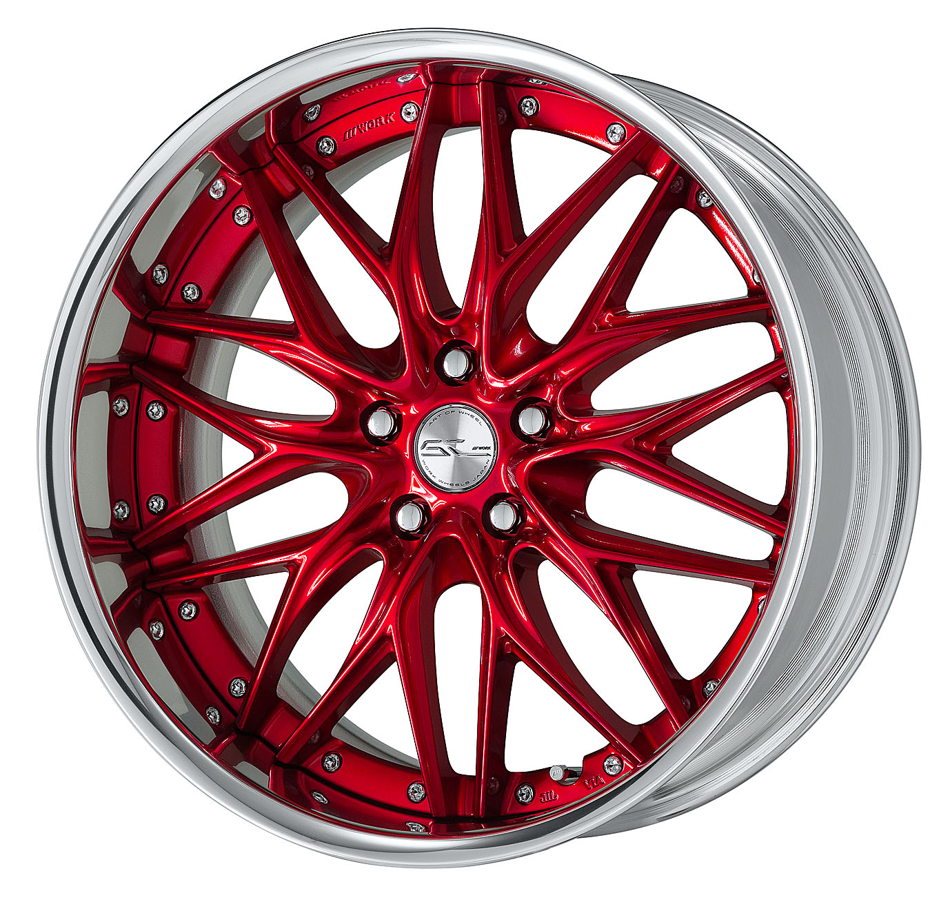 ■サイズ:20inch<br />
■ディスク:キャンディレッド(カスタム)<br />
■リム:FULL REVERSE(形状)/バフアルマイト(標準)<br />
■センターキャップ:スピン(セレクトオプション)