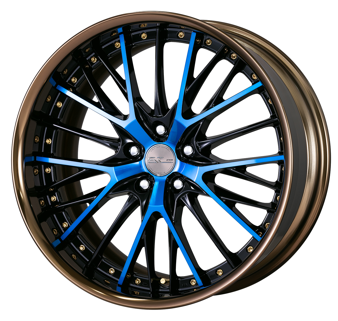 ■ 20inch ■ Specifications: Black / Clear Blue (COP) / Bronze Alumite Rim (COP) ■ Gold Earrings Bolt / Gold Air Valve ■ Select Option Center Cap
