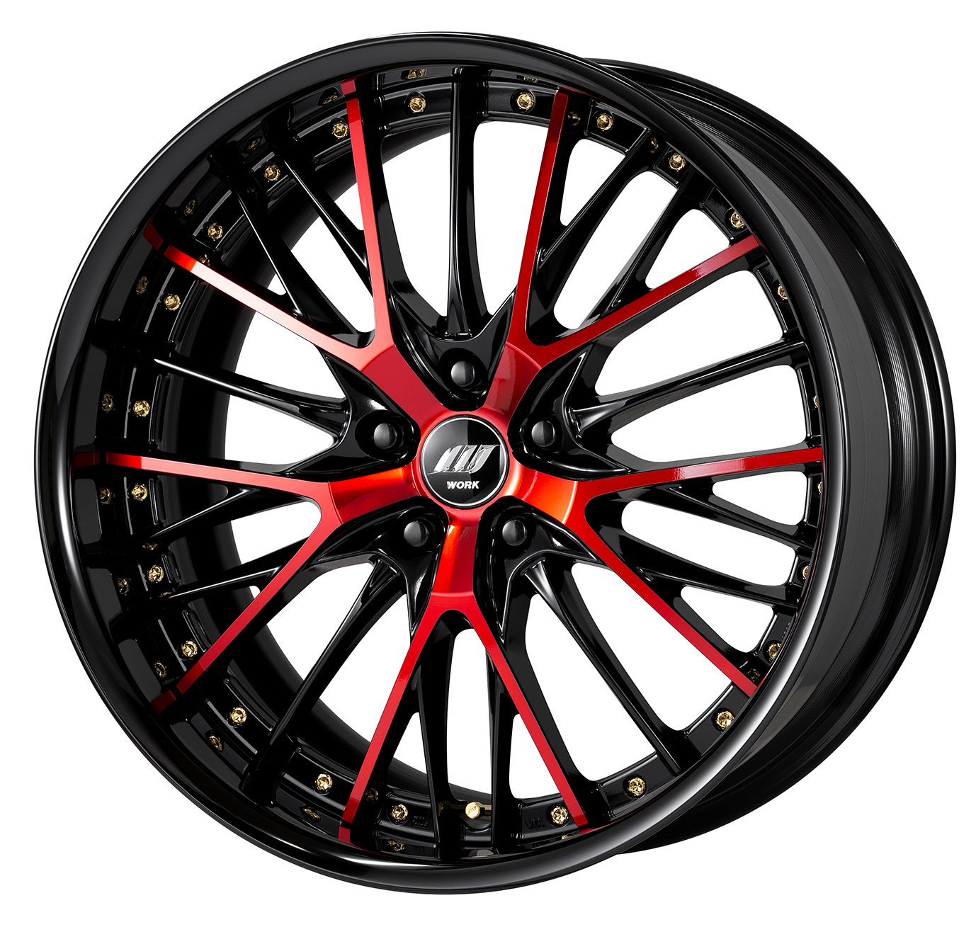 ■ 20inch ■ Specifications: Black / Clear Red (COP) / Black Alumite Rim (COP) ■ Gold Earrings Bolt / Gold Air Valve ■ Optional Center Cap