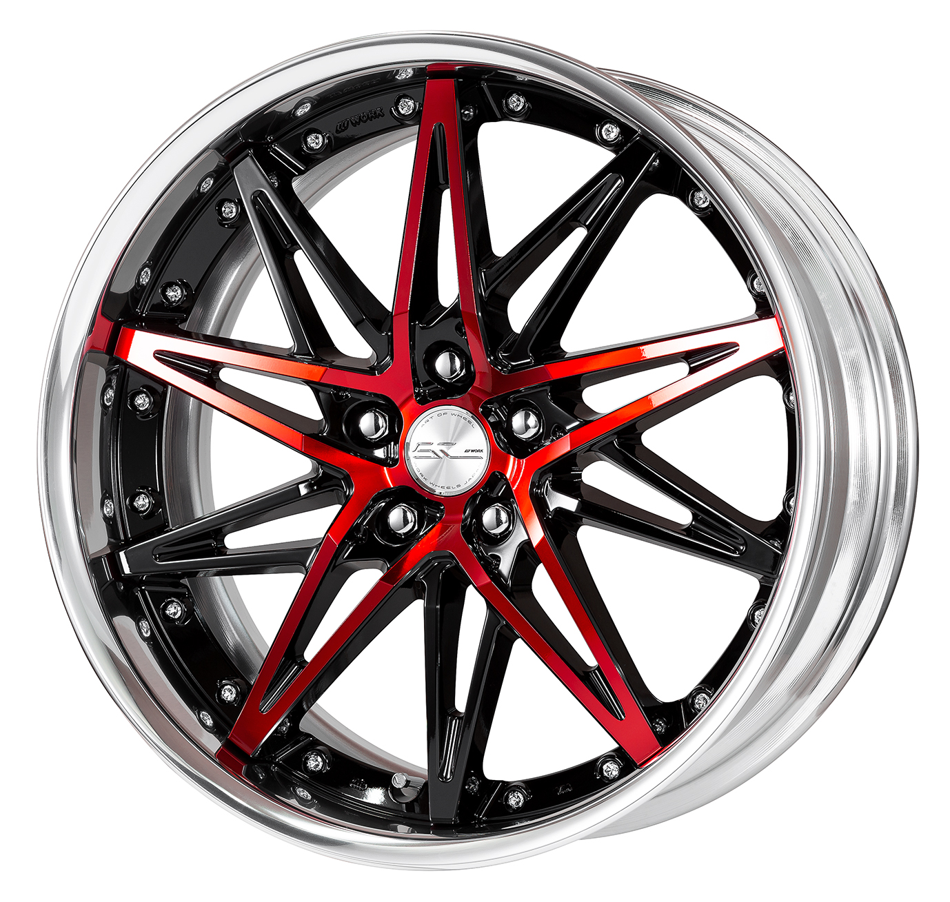 ■Size: 20-inch<br />
■Disc: Black/Clear Red (Custom)<br />
■Rim: Full Reverse (Shape)/Buff Anodized (Standard)<br />
■Center Cap: Spin (Standard)