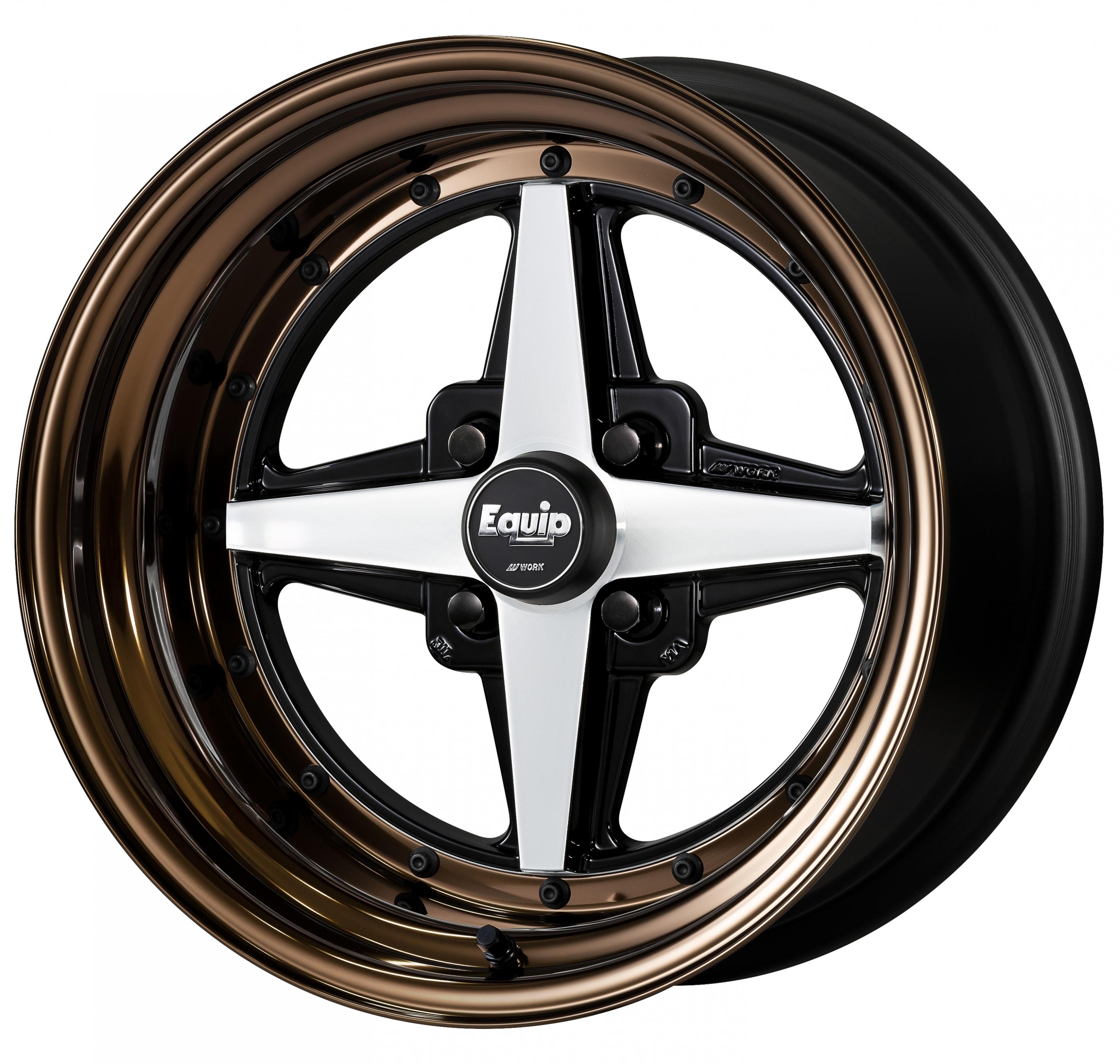■Size: 15-inch<br />
■Disc: Black cut clear (standard)<br />
■Rim: Normal (shape) / Bronze anodized (custom)<br />
■Air valve: Black air valve (custom)<br />
■Center cap: High type (standard)